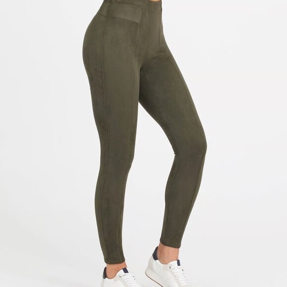 SPANX Pants - Spanx Olive Green Faux Suede Leggings XS